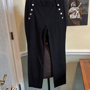 White House Black Market Black Straight-Leg Pants with Button Detail